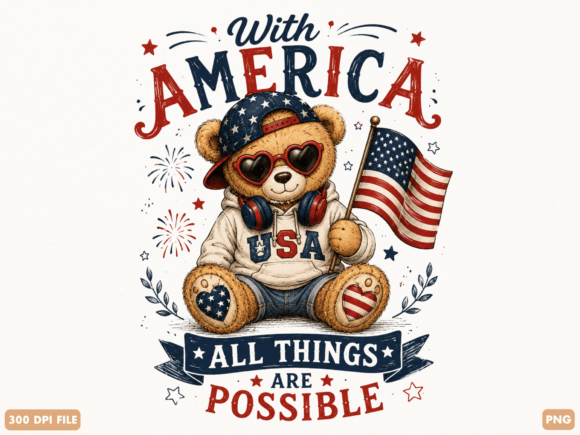 Celebrate with the With America Patriotic Bear PNG Design