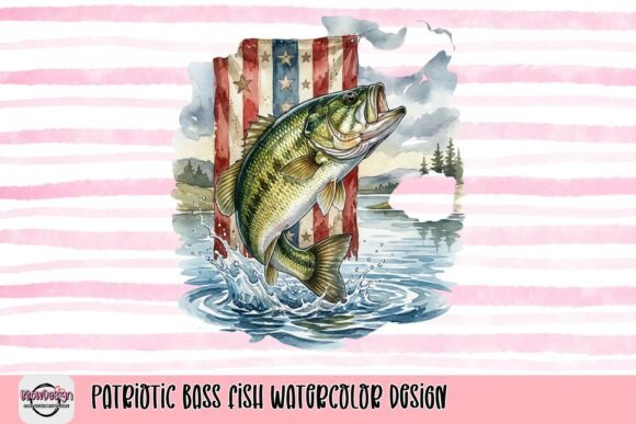 Crafting a Legacy: The Patriotic Bass Fish Watercolor Design
