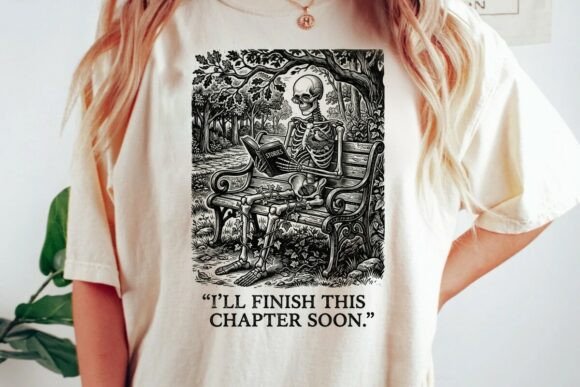 Embrace the Macabre: The Skeleton Reading Book Quote Design