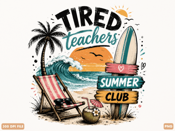 Summer Break Awaits: Unleash Your Creativity with the Tired Teacher Summer Club PNG Design