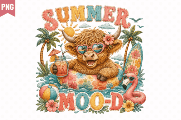 Summer Moo-D Faux Yarn Cow PNG Design for Creative Projects